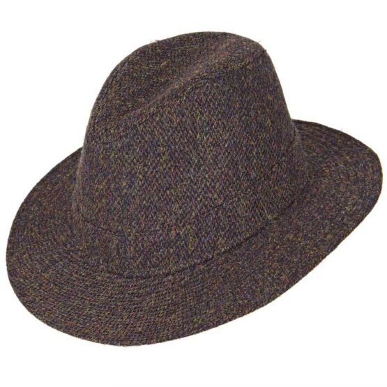 Harris Tweed Hat Fedora Brown barleycorn