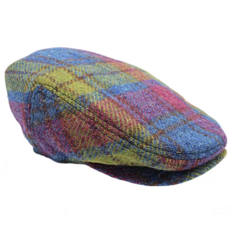 Harris_tweed_Ladies_cap_Blue_Green_Plum_Check