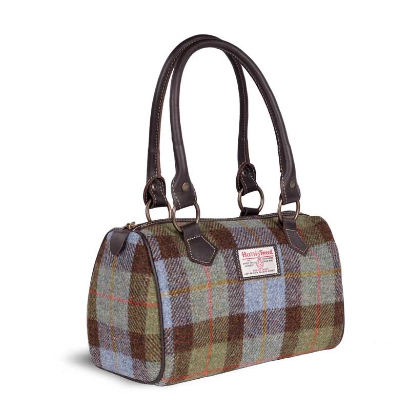 Harris_Tweed_Barrel_Bag_Green_Blue_Check
