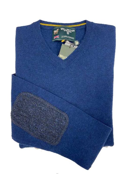 Pullover lambswool  Midnight met Harris Tweed details Blauw - Afbeelding 3