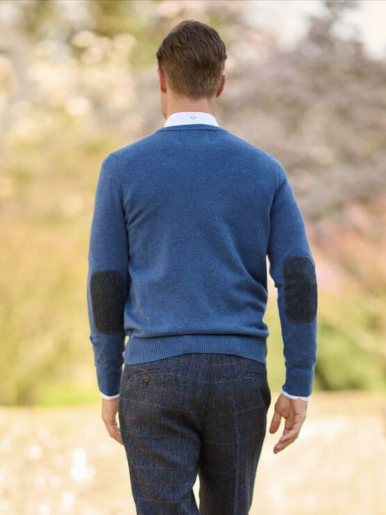 Pullover lambswool  Midnight met Harris Tweed details Blauw - Afbeelding 2