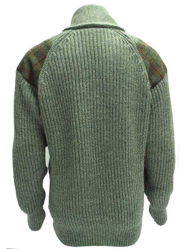 Chunky knit Shawl Collar Sweater with Harris Tweed patches Derbytweed - Afbeelding 4
