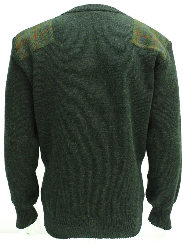 Vee neck sweater with Harris Tweed patches Mossgreen - Afbeelding 4