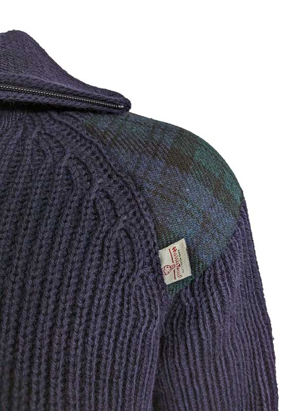 Zip sweater with Harris Tweed patches Navy - Afbeelding 4