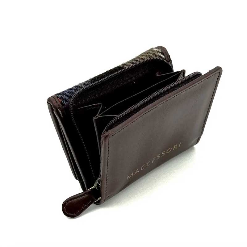 Harris Tweed Trifold Purse In Blue/Brown Check - Afbeelding 3