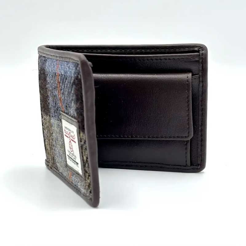Harris Tweed Bifold Coin Wallet In Blue/Brown Check - Afbeelding 3