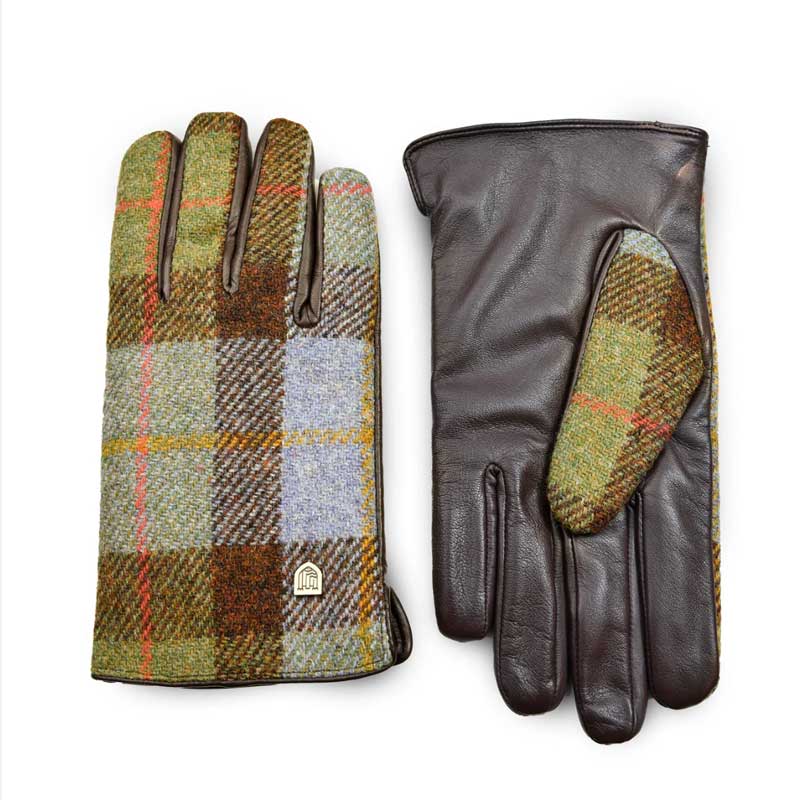 Men's Harris Tweed Gloves In Chestnut-Blue Tartan - Afbeelding 4