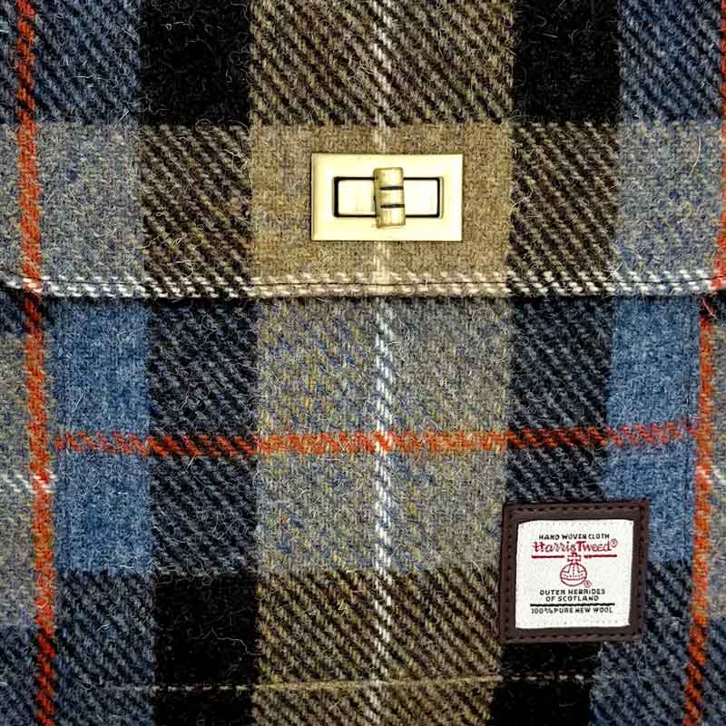 Harris Tweed Satchel Bag In Blue/Brown Check - Afbeelding 3