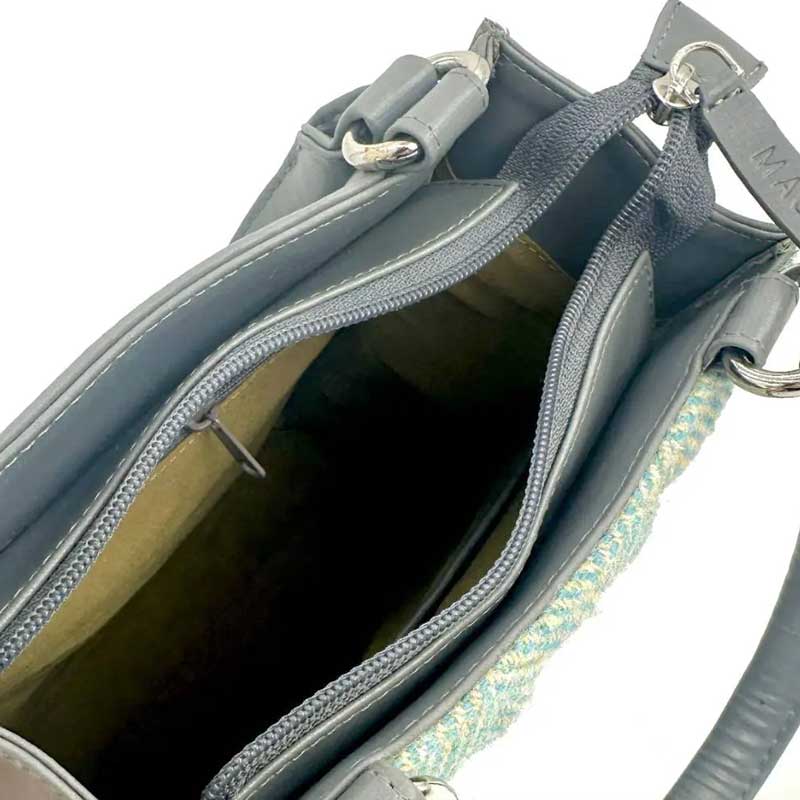 Harris Tweed Quilt Mini Tote Bag In Turquoise Herringbone - Afbeelding 5