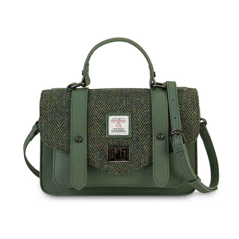 Harris Tweed Clutch, The Leather Medium Satchel, Islander, Dark Green Herringbone - Afbeelding 7