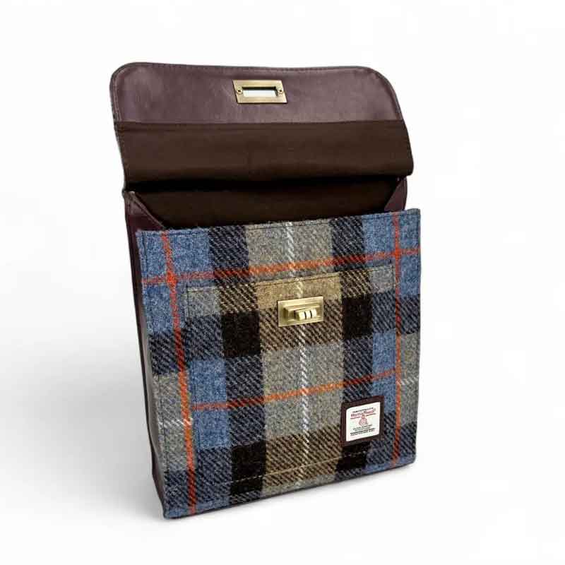 Harris Tweed Satchel Bag In Blue/Brown Check - Afbeelding 4