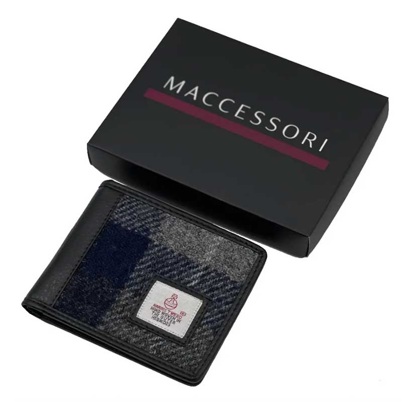 Harris Tweed Bifold Wallet In Blue Check - Afbeelding 4