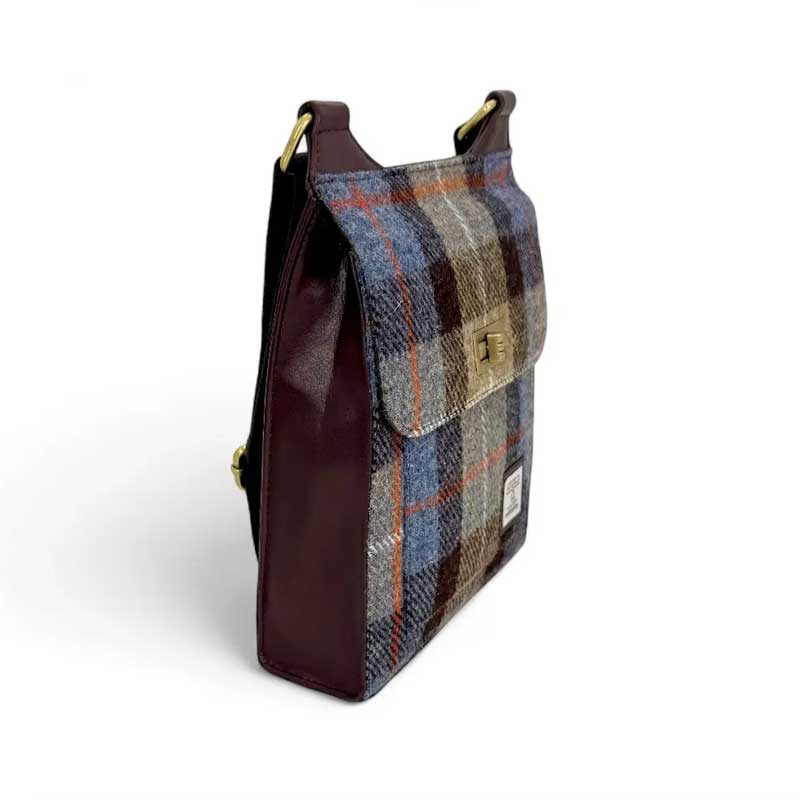 Harris Tweed Satchel Bag In Blue/Brown Check - Afbeelding 6