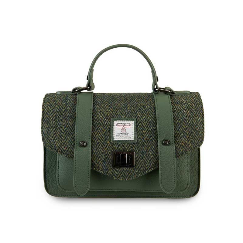 Harris_Tweed_Clutch__The_Leather_Medium_Satchel__Islander__Dark_Green_Herringbone