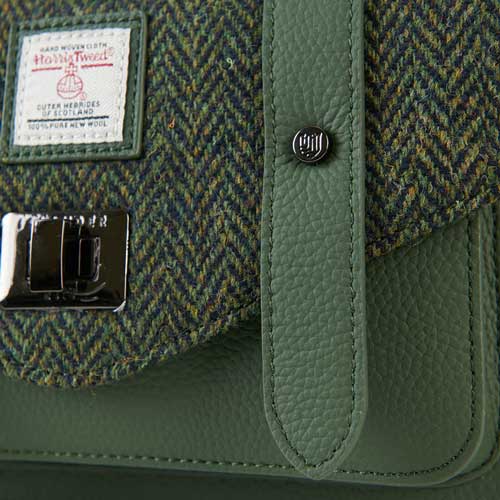 Harris Tweed Clutch, The Leather Medium Satchel, Islander, Dark Green Herringbone - Afbeelding 4
