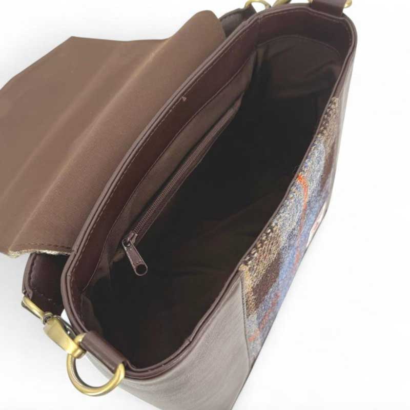 Harris Tweed Highland Messenger Bag In Blue/Brown Check - Afbeelding 6