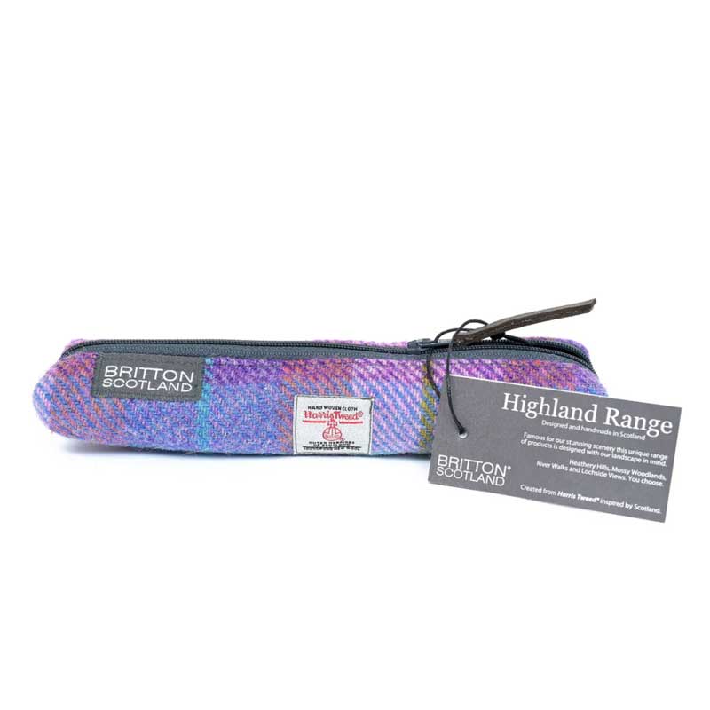 Harris_Tweed_Highland_Range_Slim_Pencil_Case_Pink_Lavender_Plaid