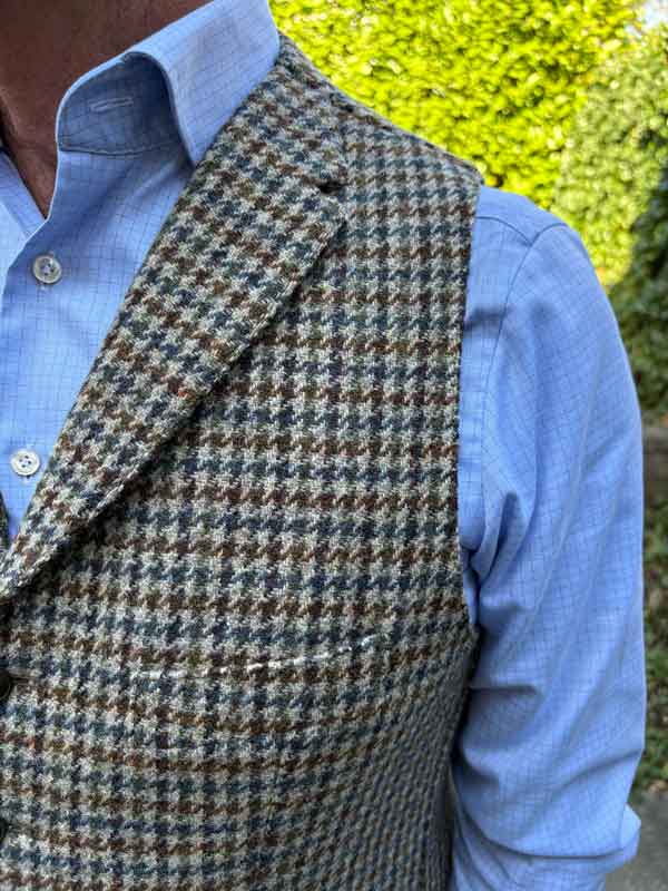 Harris Tweed Vestje Wales Met Revers In Houndstooth Tweed - Afbeelding 3