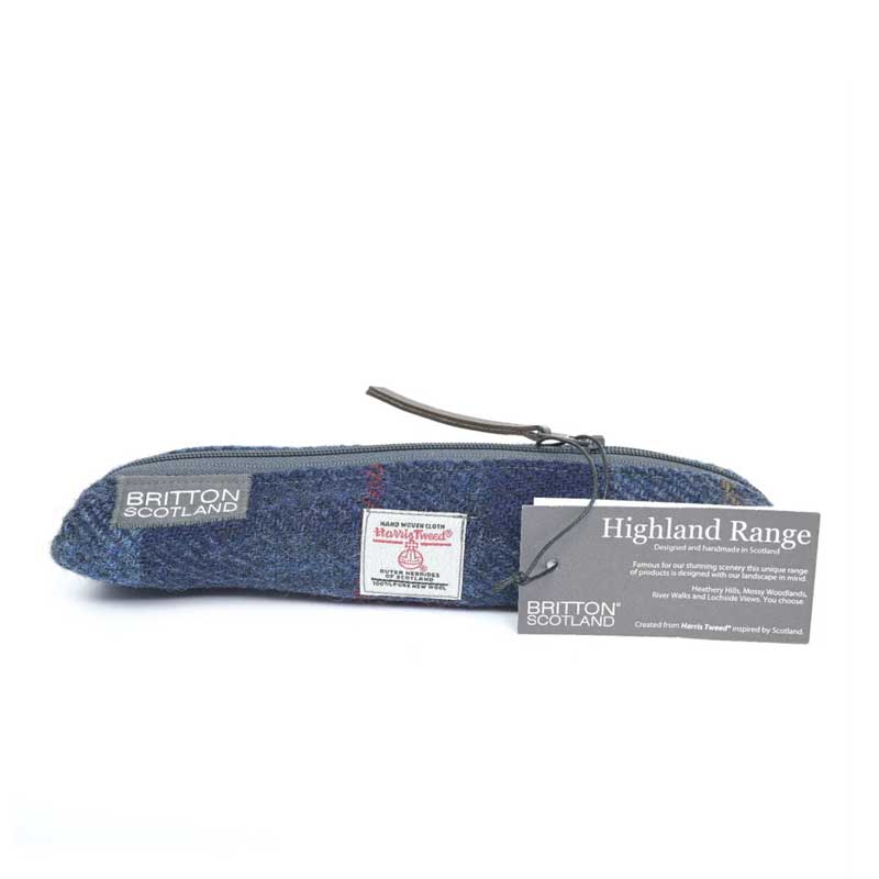 Harris_Tweed_Highland_Range_Slim_Pencil_Case_Navy_Plaid