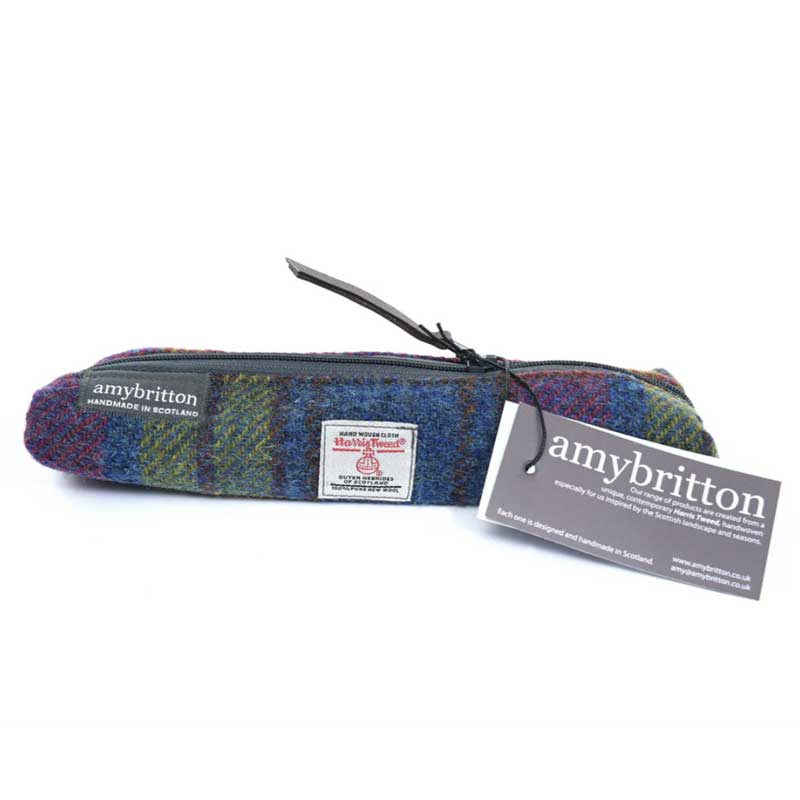 Harris_Tweed_Highland_Range_Slim_Pencil_Case_Purple_Multi_Plaid