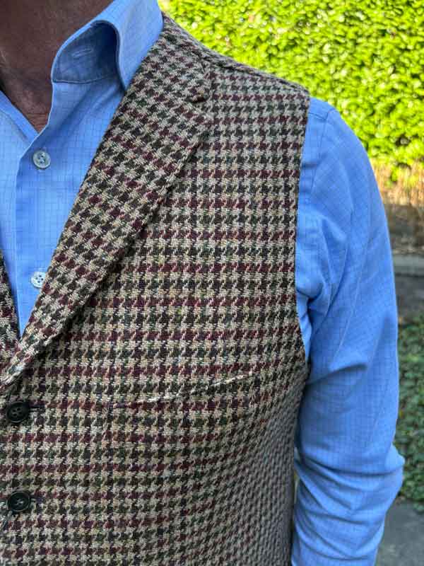 Harris Tweed Vestje Wales Met Revers In Country Houndstooth - Afbeelding 3